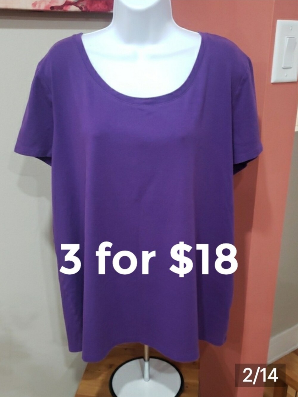 Massini Women's Deep Royal Purple Short Sleeve Crewneck Top, 3X